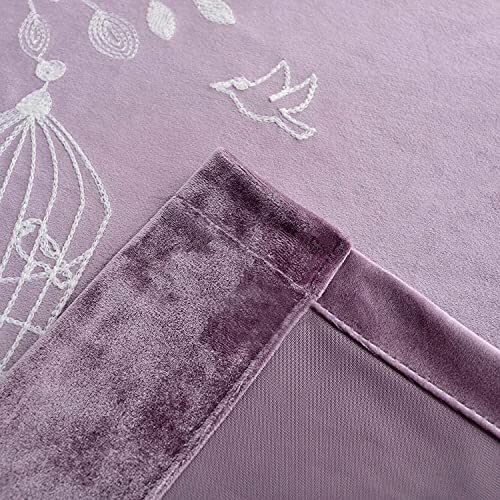 VOGOL Soft Flannel Trees Embroidered Grommet Curtains, Thermal Blackout Curtain Panels, Room Darkening Window Treatment for Living Room, 2 Pieces, W60 x L106 - color: Tree-purple
