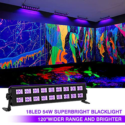54W 18LEDs Aluminum Heat Dissipation Black Light Bar for Glow Party | UV Black Light Glow in The Dark Party Supplies for Blacklights Party Body Paint Birthday Music Nightclub Halloween Christmas