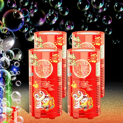Bubble Machine (4PCS, 13 Holes) with LED Lights, Automatic Bubble Blower Toys, Portable Bubbles Maker for Wedding Christmas Chinese New Years Party Decorations, Kids Birthday Gifts, Balloons Banner | Automatic Bubble Blower Toys, Bubbles Maker for Wedding