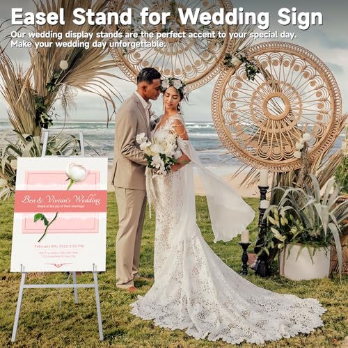 Easel Stand for Sign, Metal Display Easel with Adjustable Chain,Silver | Heavy Duty 4-Tier Height Art Easel for Painting for Painting, Wedding, Posters & Commercial Display - color: Sliver