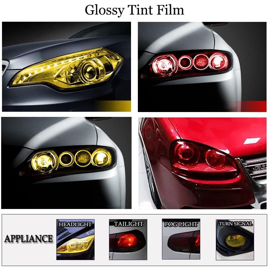 KOMAS 12” X 48” Tint Vinyl Film Sticker Sheet Roll for Car Headlight, Tail Lights, Fog Lights with Squeegee + Cutter (Glossy Red) - color: Glossy Red