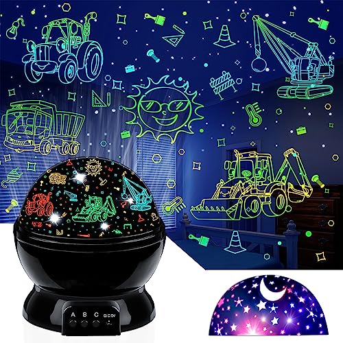 Kid Night Light Projector for Boy | Car Nightlight Star Projector for Kids | 360° Rotating Ceiling Light Car Truck Night Light for Bedroom | Kids Sensory Toys Birthday Gifts for Boys Age 3-7 - color: Deep Black-3