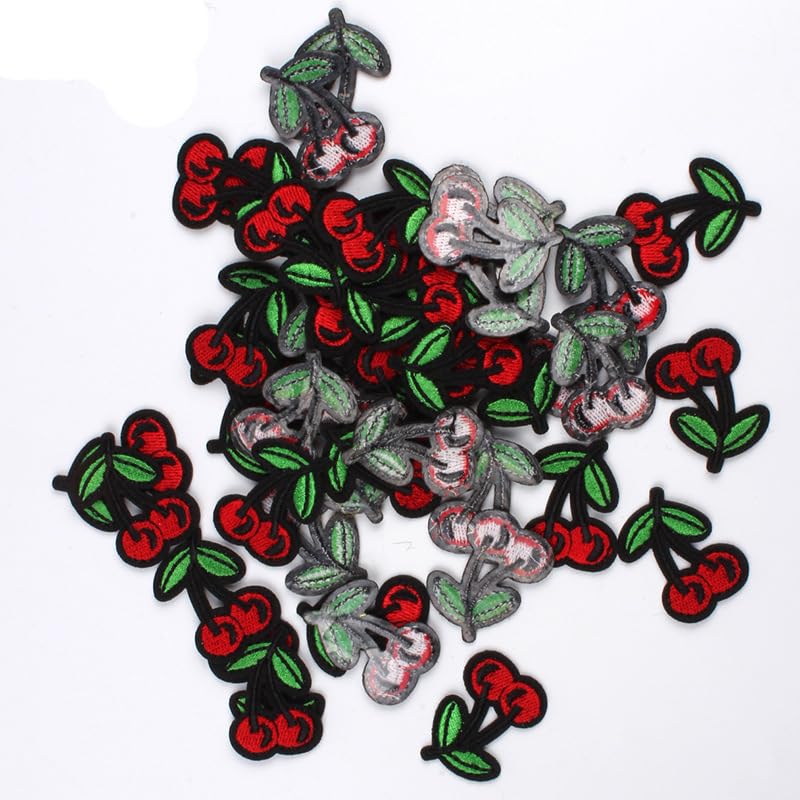 Yalulu 40Pcs Red Cherry Patch Iron on Patches, Fruit Sew/Iron on Decal Repair Patch, Cherries Embroidered Patches, Sew On/Iron On Patch Applique