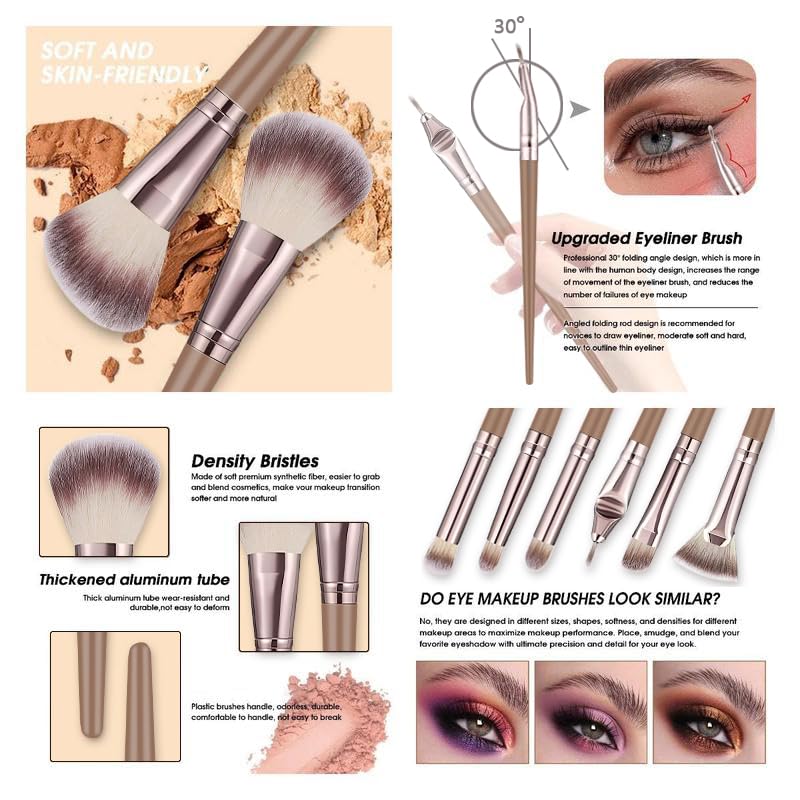 KUORYZAL Brown Makeup Brushes Set Professional 47Pcs Premium Synthetic for Foundation Concealer Blush Eyeshadow Powder Contour Makeup Brush Kit Face Eye Make up Brushes & Tools - color: Brown 6354K