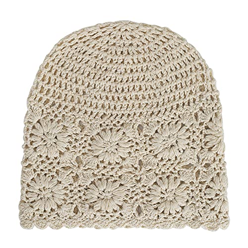 ZLYC Women Cotton Crochet Slouchy Beanie Hat Handmade Knit Summer Skull Cap | Lightweight breathable,boho casual chic look,travel photos festival party,café commute daily wear,beach concert gathering - color: Colour: Beige