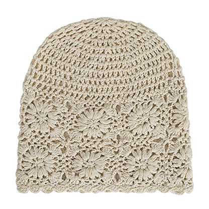 ZLYC Women Cotton Crochet Slouchy Beanie Hat Handmade Knit Summer Skull Cap | Lightweight breathable,boho casual chic look,travel photos festival party,café commute daily wear,beach concert gathering - color: Colour: Beige