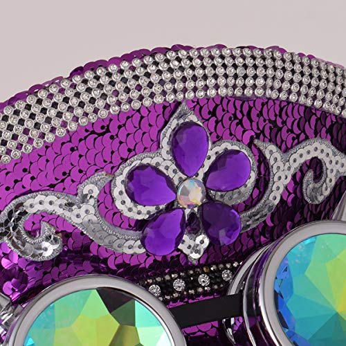 GRACEART Women's Burning Man Sequin Hat Mucis Festival Military Captain Hats Steampunk Caps with Goggles - style: Style-06(with Goggle)