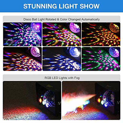 MOSFiATA Fog Machine with Disco Light 600W Smoke Machine RGB LED lights, 2500 CFM Spray, Remote Control, Perfect for Halloween, Christmas, Wedding, Party, Club, DJ Stage Effect