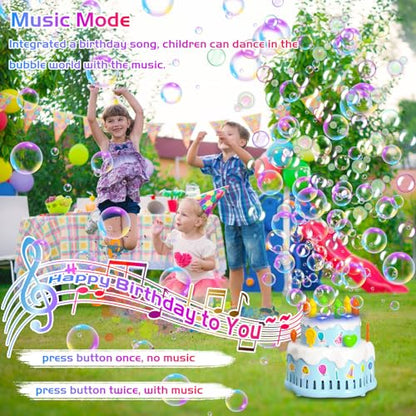 Panamalar Birthday Cake Bubble Machine, Automatic Bubble Blower for Kids Boys Girls 10000+ Bubbles Per Minute with Lights/Music/Solution, Party Cake Bubble Maker Toys for Birthday Outdoor Wedding Gift - color: Blue