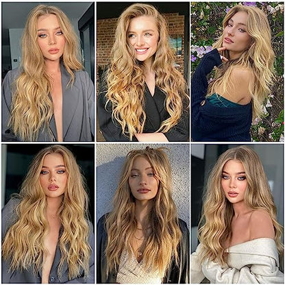 Aida ble Long Wavy Blonde Wig for Women 26 Inch Middle Part Synthetic Wig | Natural Looking Heat Resistant Hair,Suit for Daily Wear,Party,Halloween and Cosplay,Beginner-friendly,Lightweight and soft - color: Blonde