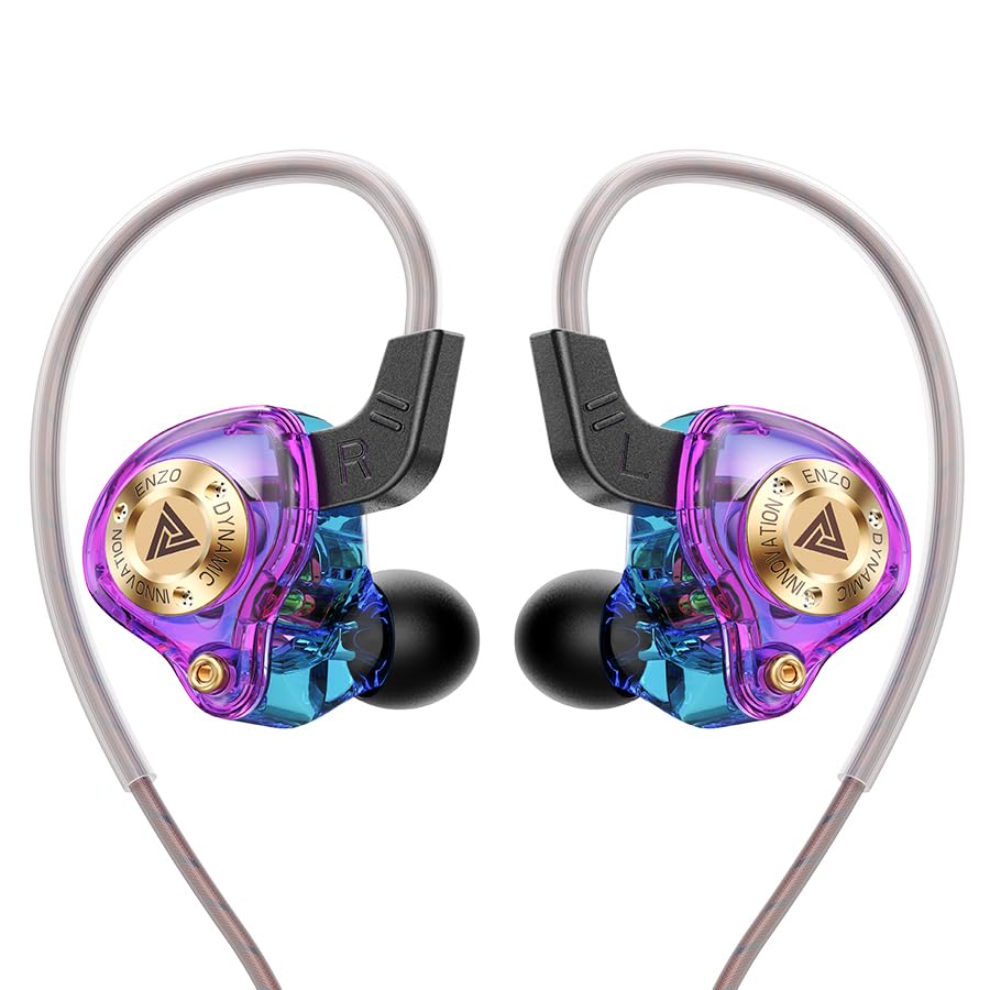 Piluyaa Wired Gaming Headphones IEM Earphones with 1DD，QKZ ENZO in Ear Monitor, HiFi Earbuds, Bass Sound with New 11mm Dynamic Driver for Video Music Gaming (Colorful) - color: PURPLE