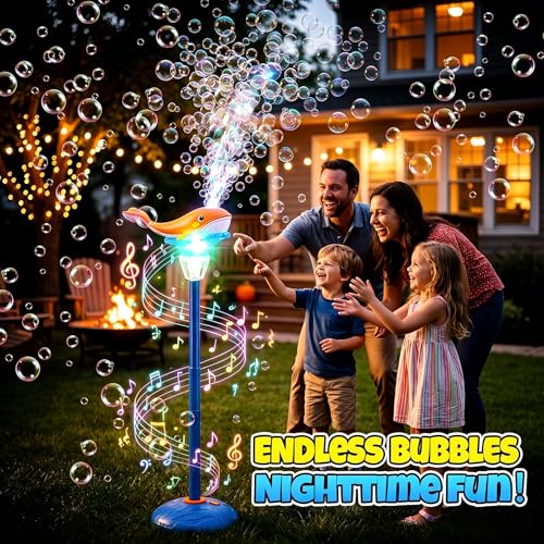 Standing Bubble Machine for Kids Outdoor, Whale Bubble Torch with Light Music Lamp, 47" Adjustable Height Automatic Bubble Blower Maker Tower Fountain for Party,Stand Up Outside Handheld Lanterns Toys