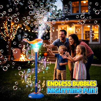 Standing Bubble Machine for Kids Outdoor, Whale Bubble Torch with Light Music Lamp, 47" Adjustable Height Automatic Bubble Blower Maker Tower Fountain for Party,Stand Up Outside Handheld Lanterns Toys