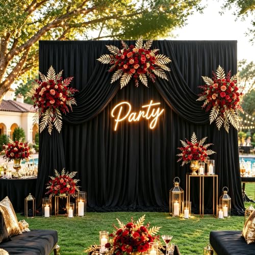 10x10ft Black Backdrop Curtain Drapes Wedding Party Photo Background | 2 Panels Wrinkle Free Black Polyester Backdrop Drapes Curtain for Birthday Bridal Baby Shower Graduation Photoshoot - color: Black, size: 5ft(W) x 10ft(H), 2 panels