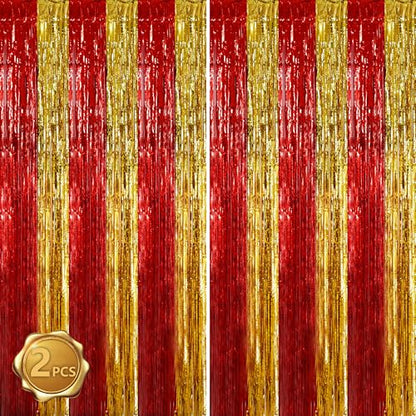 BEISHIDA Red Gold Door Streamers Backdrop Foil Fringe Tinsel Party Streamers Curtains Photo Backdrop for Birthday Graduation Christians Party Decoations - color: 05-red gold
