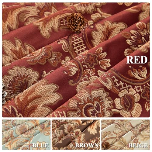 Leeva Baroque Burgundy Waterfall Valance, 59-Inch Wide Jacquard Swag Valance with Damask Pattern, Beaded Tassel & Rod Pocket for Bedroom Living Room Windows - color: *Red, size: 59"W x 45"L (Pack of 1)