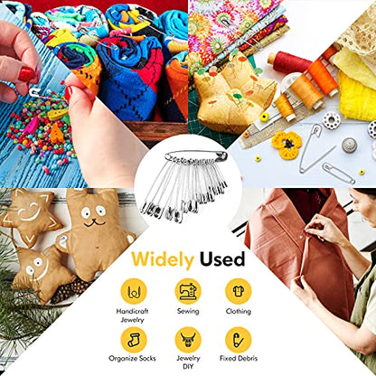 Huhuhero 160Pcs Safety Pins, Large & Small Safety Pins for Clothes Sewing - color: Silver, size: 5 Different Size, 160 Pack