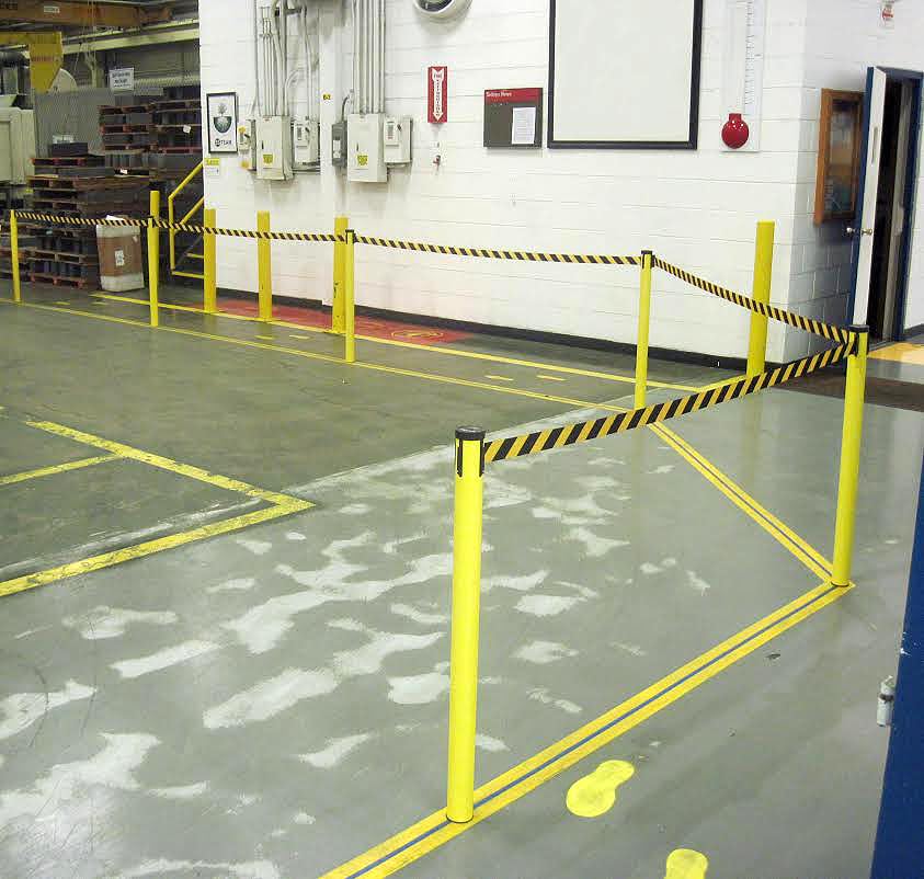 Prime 10' Long Outdoor Weather Resistant Retractable Belt Stanchion 2 Pk, 40” Tall Steel No-Tools Assembly Crowd Control Barriers, (Yellow Aluminum Post w/Caution-Do Not Enter Belt) | Commercial Grade Outdoor Retractable Belt Stanchions, PRIME, Cement Bas