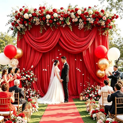 20ft x 10ft Red Wrinkle-Free Backdrop Curtains, Fabric Photo Drapes for Christmas Party Valentine’s Day New Year Patriotic Holidays 4th of July Birthday Photography Background - color: Red, size: 20FTx10FT (W5'xH10', 4 Panels)