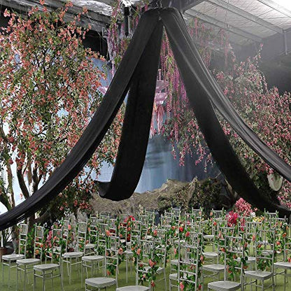 120" Wide (10ft Wide) x 100 Yards Roll - Black Sheer Voile Chiffon Fabric - Flame Resistant, NFPA 701 Tested, Perfect for Draping Panels and Masking for Weddings & Events - size: 100 Yards
