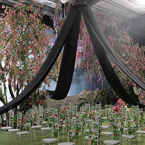 120" Wide (10ft Wide) x 50 Yards Roll - Black Sheer Voile Chiffon Fabric - Flame Resistant, NFPA 701 Tested, Perfect for Draping Panels and Masking for Weddings & Events - size: 50 Yards