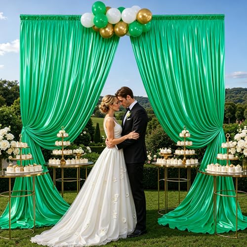 gogoparti 10x10FT Green Sequin Backdrop Curtain - 2 Panels of 5x10FT Wrinkle-Free Glitter Drapes for Photography, Birthdays, Weddings & Graduations - color: Green, size: 5FT x 10FT(2 panels)