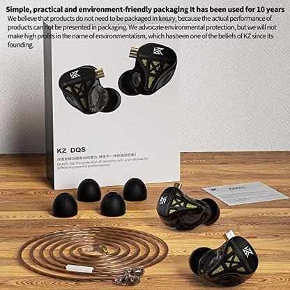 KZ DQS Wired Earbuds Dynamic Driver in Ear Monitor Headphone Semi-Open HiFi Bass Earphone 2pin 3.5mm Gaming Earbuds for Singers Musicians - color: DQS Black, style: no Mic