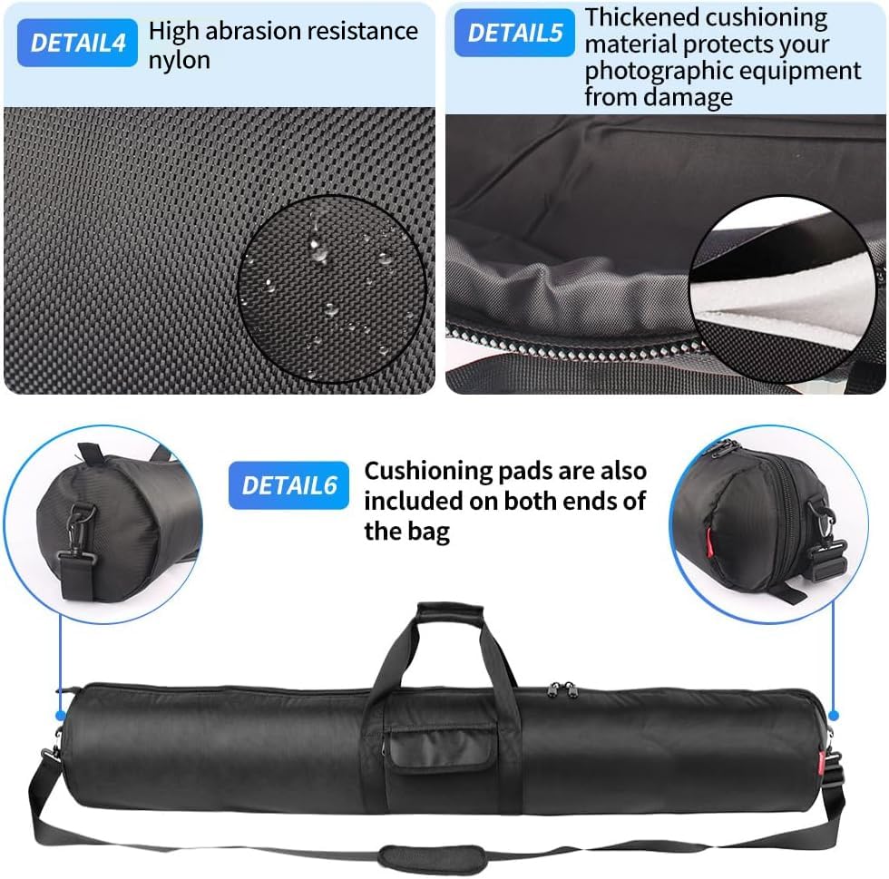 HEMMOTOP Tripod Case Bag All-Around Thick Padded Portable 39x8.3in -R10021 | Heavy Duty, Nylon, Hand-Held and Shoulder-Back, 2 Zippered Pockets, for Carrying Speaker Stand, Monopod, Fishing Pole - size: 39" L x 8.3" D