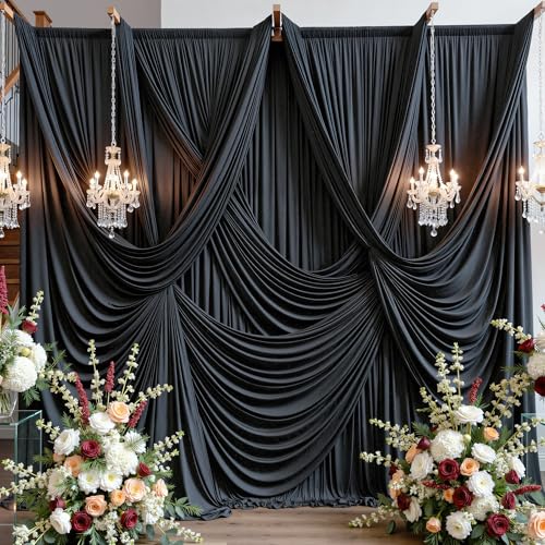 20ft×15ft Black Backdrop Curtain for Wedding Parties - color: Black, size: W5' x H15'(4 panels)