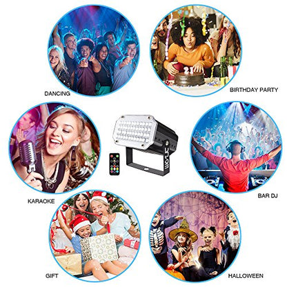 Halloween Strobe Light with Remote,JLPOW Sound Activated Mini LED Strobe Lights, Super Bright 48 RGB LED, Remote Control Flash Stage Lighting, Best for DJ Home Party Show Club Disco Dance (2-Pack)