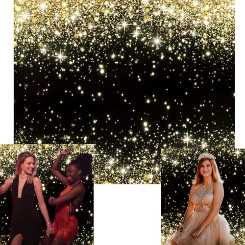 Black and Gold Backdrop 10x8ft Photo Booth Backdrops | Fabric Glitters Backdrop,Birthday,Graduation,Wedding,Prom,New Year,Retirement Party,Family Reunion,Homecoming Party - size: 10x8ft