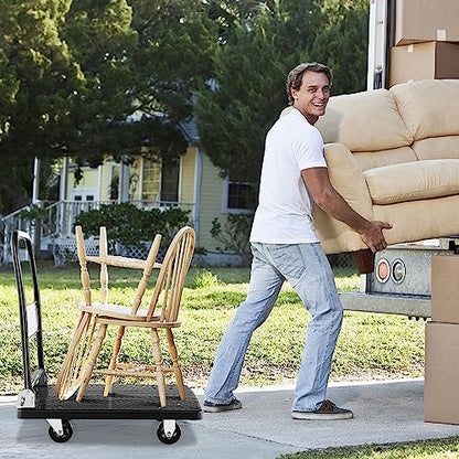 S AFSTAR Folding Platform Truck, Push Cart Dolly with 360° Swivel Wheels & 440lb Weight Capacity, Moving Hand Truck, Foldable Flatbed Cart, Push Cart Dolly for Loading and Easy Storage (28" x 19")