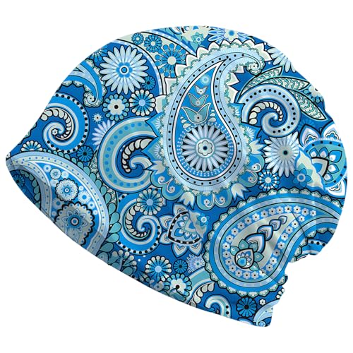 Art Owl Women's Slouchy Beanie Hat Cute Turban Hats Cancer Headwear Caps Baggy Skull Sleep Scarf - color: Blue Boho Printed