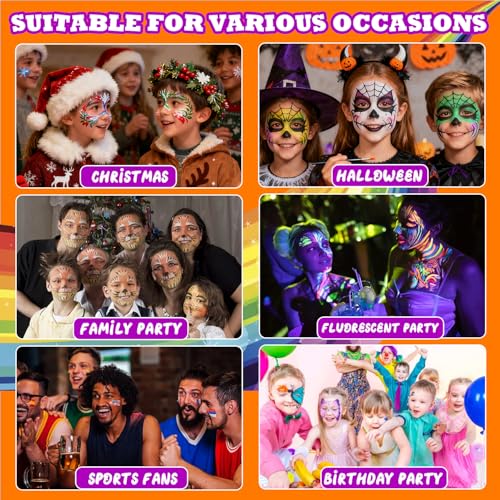 Face Painting Kits for Kids Non-Toxic and Hypoallergenic Face Paint Palette with Stencils,Book,Brushes,Tattoos,Gems Face&Body Makeup Kit for Halloween, Cosplay,Party,Theater & Stage(QCH-32C)