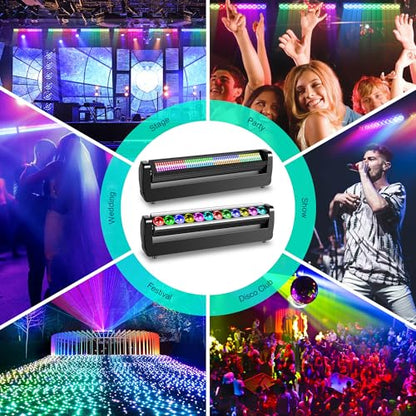 Moving Head DJ Light Bar,250W 4IN1 RGBW Wash&Strobe Light Bar 360° Double-Sided Moving Head Stage Lights with DMX512/Sound/RDM Professional DJ Uplights for Party Wedding Band Gig Disco 1Pack