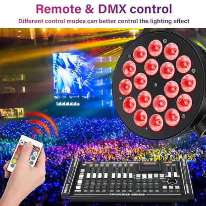 LED Par Lights DMX,90W RGBW 4IN1 LED Stage Par Lights Stage DJ Par Can Light Sound Activated Auto Play by Remote&DMX Control for Events Wedding Party DJ Stage Live Show 2 Pack