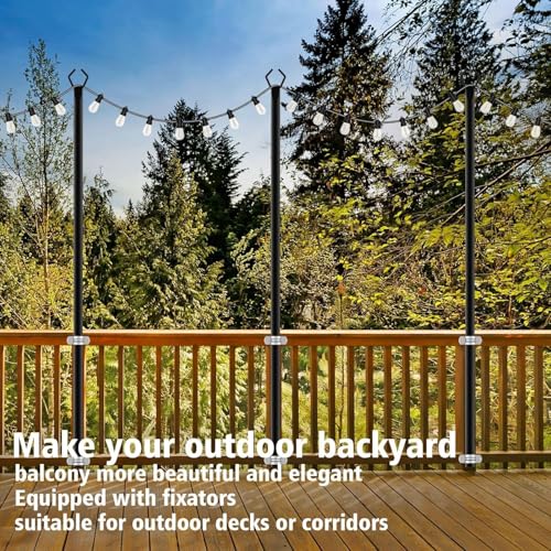 AILBTON 10Ft String Light Poles 6 Pack,Light Poles for Outside Lights,Outdoor with Fence Brackets Hanging Lights,Metal Stand Deck Patio Backyard - size: 10 feet