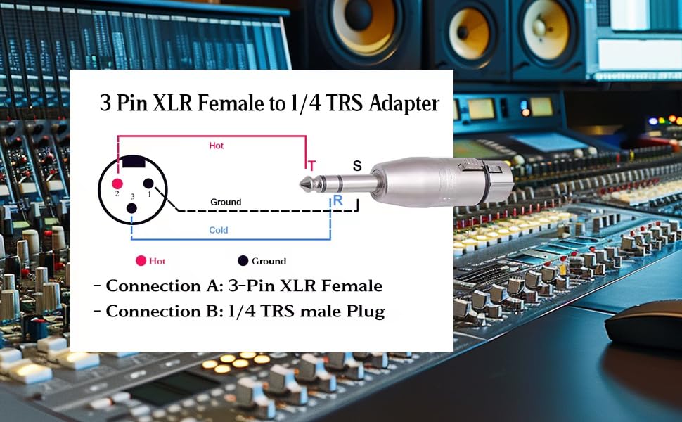 1/4 to XLR Adapter 4 Pack, 1/4" TRS to XLR (2 Pair), 2pcs Male to Male and 2pcs Male to Female, Balanced Quarter Inch 6.35mm Male to XLRMale/Female Adapters for Mixers, Microphones, Amplifiers - size: 2PX2 (Male to Male, Male to Female), style: 1/4" TRS t