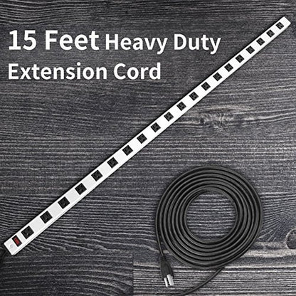 20 Outlet Heavy Duty Metal Socket Power Strip,15-Foot Long Extension Cord with Circuit Breaker. Mounting Brackets Included,Workshop/Industrial use,ETL Certified - size: 127cm