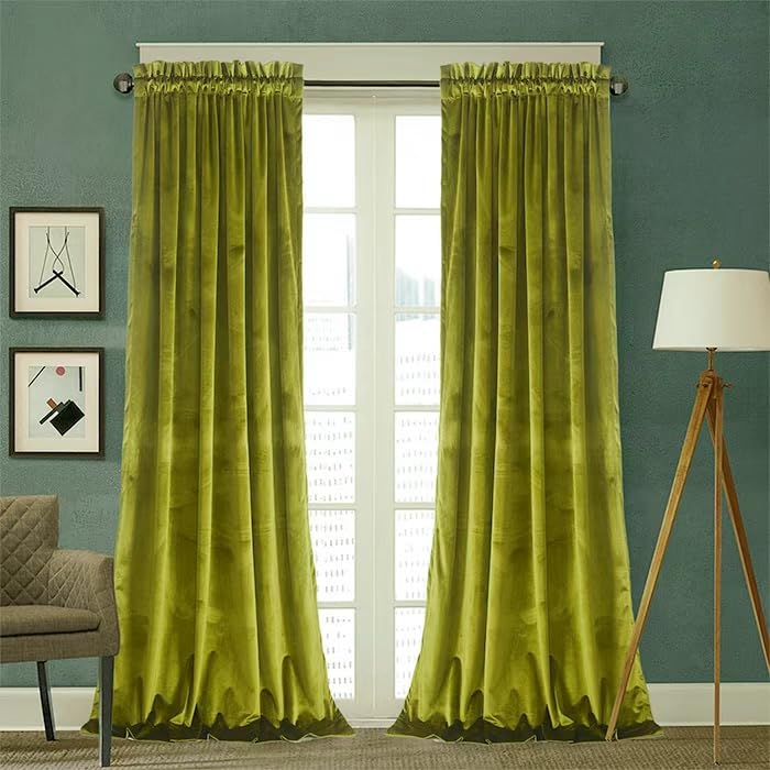 Roslynwood Olive Green Velvet Curtain 84 inch Long - Curtains Block Light Thermal Insulated Rod Pocket Window Drapes Set for Bedroom/Living Room, Olive Green, W52 x L84 inch, 2 Panels - color: Olive Green, size: 52"W x 84"L (Pack of 2)