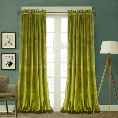Roslynwood Olive Green Velvet Curtain 84 inch Long - Curtains Block Light Thermal Insulated Rod Pocket Window Drapes Set for Bedroom/Living Room, Olive Green, W52 x L84 inch, 2 Panels - color: Olive Green, size: 52"W x 84"L (Pack of 2)