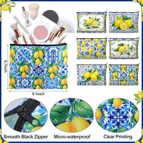 Reginary 12 Pcs Italian Gifts Lemon Makeup Bags Amalfi Coast Cosmetics Bags | Italy Travel Souvenir, Lemon Travel Pouches for Women Girls, Bachelorette Friend Birthday Gifts - style: Amalfi Coast Lemon