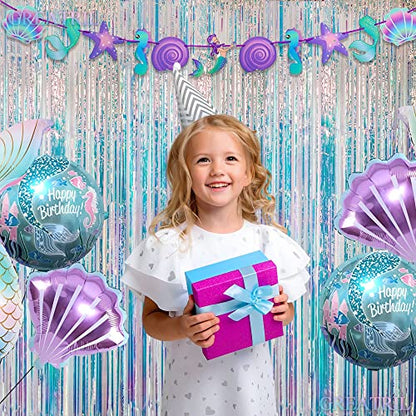 Iridescent Party Streamers Backdrop - GREATRIL Neon Transparent Holographic Tinsel Foil Fringe Curtain for Mermaid/Frozen/Sea/Euphoria/ERAS Party Theme Decorations 3.2ft x 6.5ft 2 PCS | GREATRIL Neon Transparent Holographic Tinsel Foil Fringe Curtain for