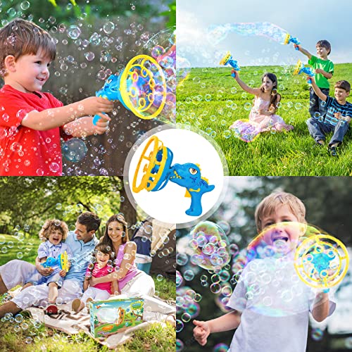 Dinosaur Bubble Gun for Kids 3-8, Bubble Machine Blower Toy (Blue) | Bubble-in-Bubble Effect， Easy-Grip Dinosaur Bubble Gun Fills Summer Playtime and Party Favors With Colorful Bubbles - color: Blue