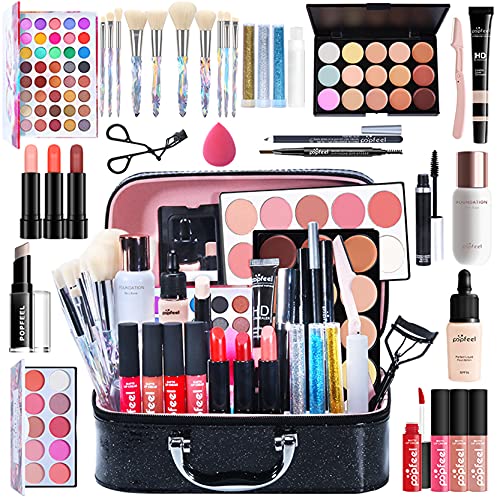 Pure Vie All-in-One Holiday Gift Surprise Makeup Set Essential Starter Bundle Include Eyeshadow Palette Lipstick Concealer Blush Mascara Eyeliner Face Powder Lipgloss Brush - Full Makeup Kit for Women - color: kit014