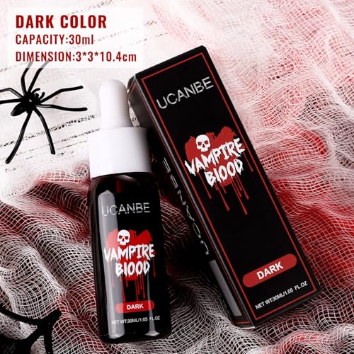 UCANBE Halloween Dripping Fake Blood Realistic Blood Drops Body Paint Washable Fake Blood Makeup Kit For Zombie Vampire Clown Monster Clothes Costume Cosplay SFX Special Effects Makeup 30ML(Dark) - color: Dark