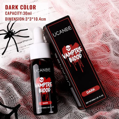 UCANBE Halloween Dripping Fake Blood Realistic Blood Drops Body Paint Washable Fake Blood Makeup Kit For Zombie Vampire Clown Monster Clothes Costume Cosplay SFX Special Effects Makeup 30ML(Dark) - color: Dark