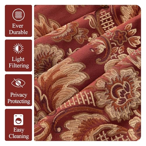 Leeva Waterfall Valance 39x45, Burgundy Damask Swag Curtains with Beaded Tassels, Rod Pocket Window Valance for Living Room Bedroom Kitchen - color: *Red, size: 39"W x 45"L (Pack of 1)