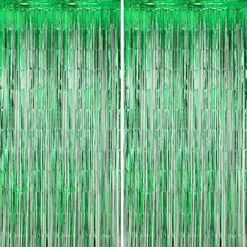 Voircoloria Green Foil Fringe Backdrop Curtains,3.3x6.6ft, 2 Pack - color: Green