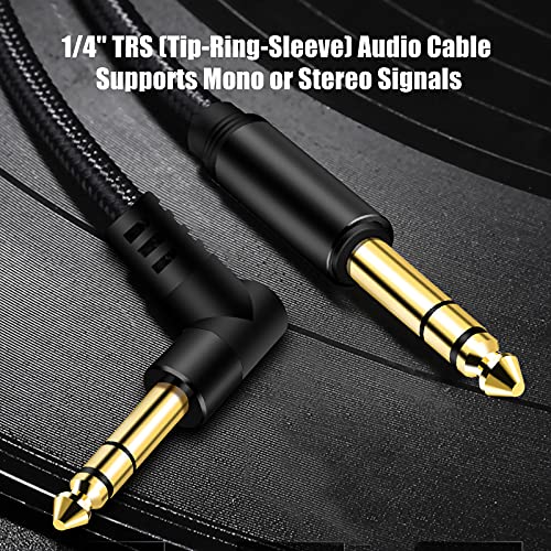 1/4 Inch TRS Instrument Cable 10Ft, 6.35mm TRS to 6.35mm TRS Stereo Audio Cable Male to Male Right-Angle-to-Straight for Electric Guitar, Bass, Keyboard,Mixer,Amplifier,Speaker,Equalizer... - color: Black, size: 10Ft